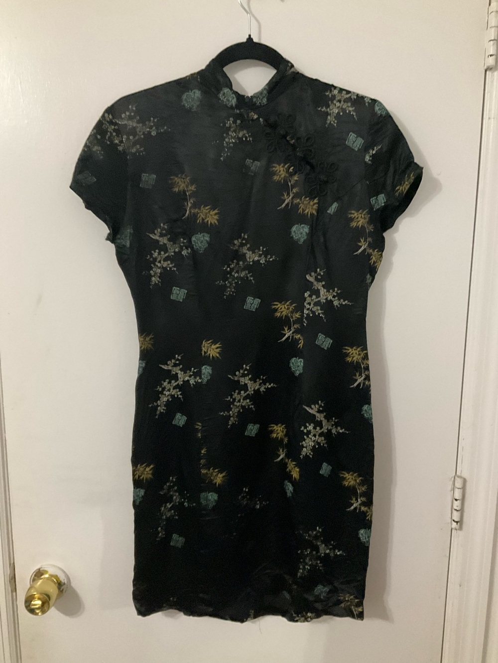 Breakin’ Loose Black Floral Mandarin Collar Dress Sz 7/8 Vintage